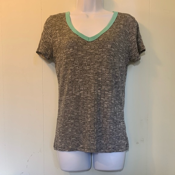 American Dream Gray & Aqua (Blue) V-neck Women's Casual T-shirt size L - Picture 12 of 16